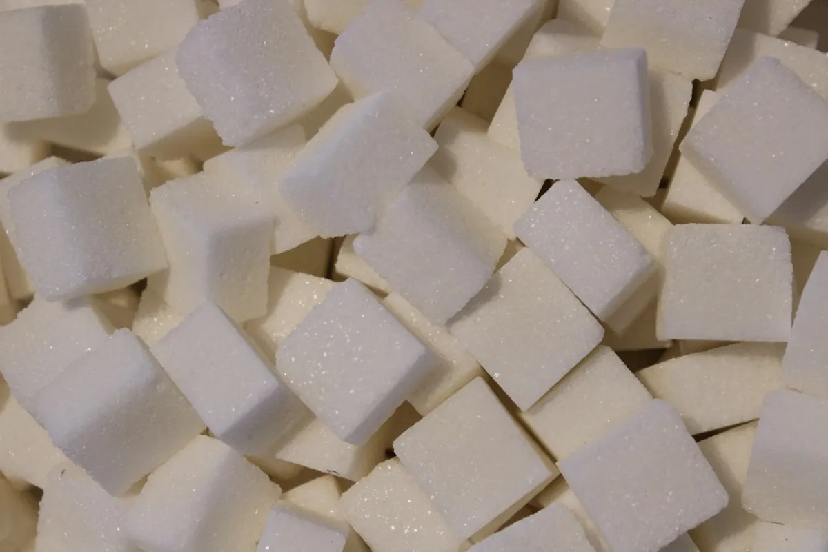 Viele weiße Zuckerwürfel, Nahaufnahme